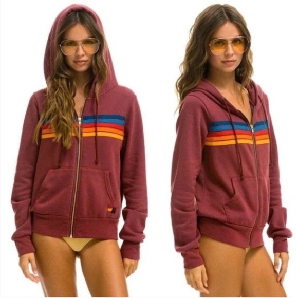 Aviator Nation Full Zip Rainbow Hoodie Red/Plum M NWOT - Picture 1 of 7